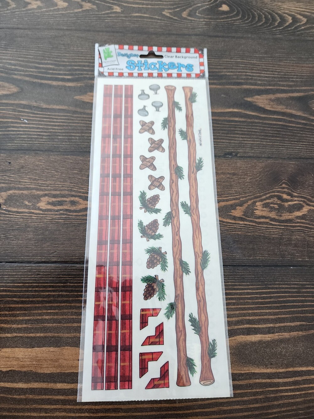 Provocraft Stickers Border Branches Plaid Pine Cones VINTAGE Retired New #21